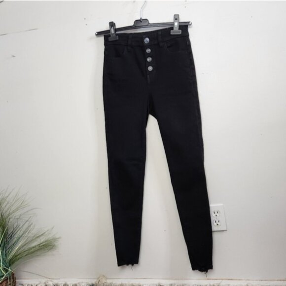 American Eagle The Dream Jean Black Curvy Hi-Rise Jegging Crop Jeans Button fly - Picture 3 of 11